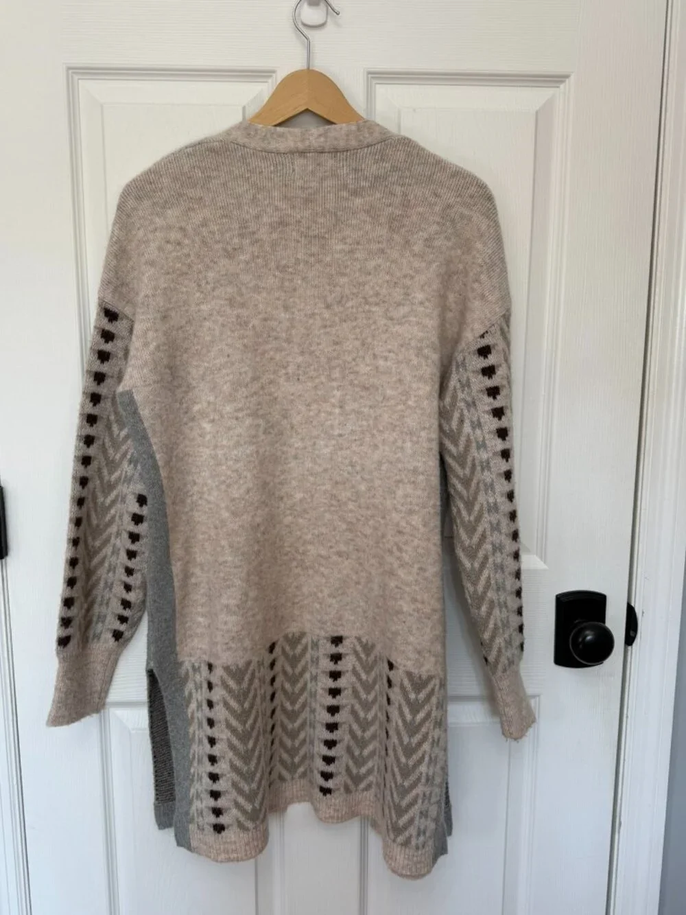 Frye Women's Patterned Cozy Open Front Cardigan Sweater Oatmeal Size M